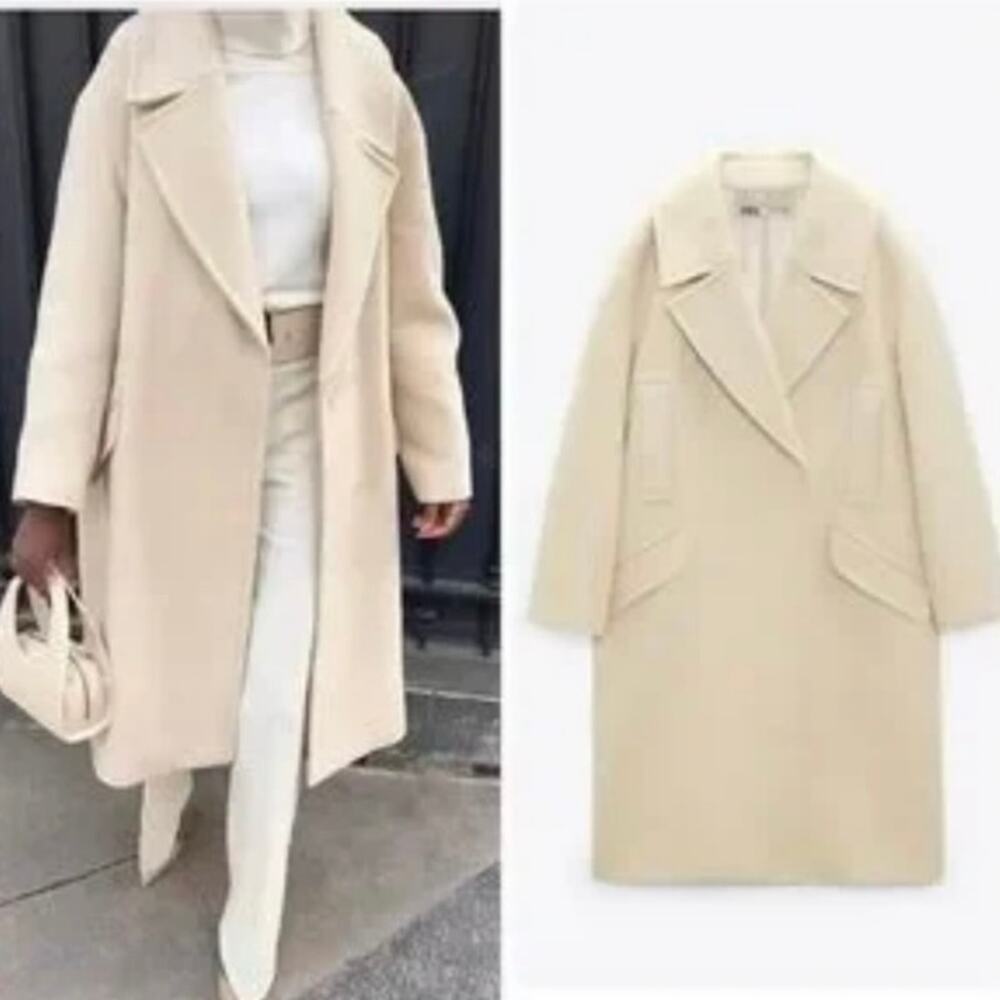 Zara stunning Oversized cream Coat Pockets M Christmas winter coat like new - Picture 10 of 16